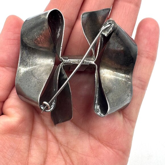 Vintage Sterling Silver Bow Pin Brooch - Picture 4 of 6